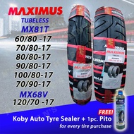 MAXIMUS Tubeless Tires R17 ( 60/80-17 , 70/80-17 , 80/80-17 , 90/80-17 , 100/80-17 , 70/90-17 , 120/70-17 ) RIM 17 FREE Koby Tire Sealant and Pito