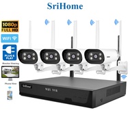 SriHome WiFi NVR 4-Camera CCTV Wireless Kit Set 1080P HD - Color Night Vision 2-Way Audio Plug & Pla