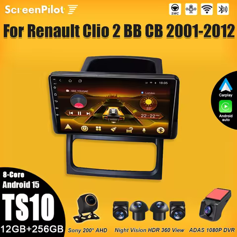 Android 15 Car Radio For Renault Clio 2 BB CB 2001 2002-2012 Multimedia Video Player 2 din GPS Navig