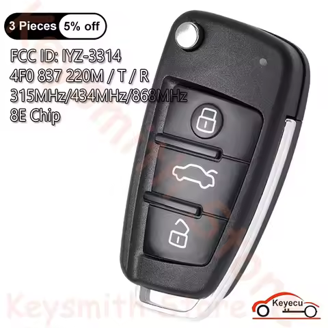 KEYECU FSK 315MHz 434MHz 868MHz 8E Chip for Audi A6 S6 Q7 2004-2015 Auto Flip Remote Key Fob FCC# IY
