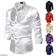 MOA-Men Solid Color Long Sve Shi Sequins Buttons Stage Business Nightchlub Shirt