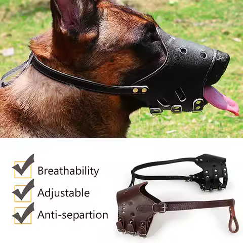 Soft Leather Dog Mouth Cover Breathable Basket Muzzle for Puppy Pit Bull Doberman German Shepherd Mu