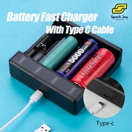 【SG】USB Fast Battery Charger With Type C Cable for Rechargeable Batteries 10440 14500 26650 18650