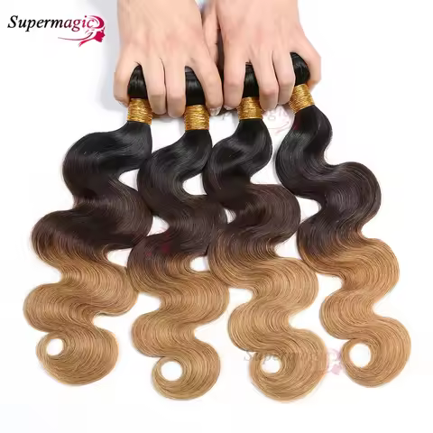 10-26 Inch OmbreT1B/4/27 Body Wave Human Hair Bundles 3PcsSet 100gPc Double Weft Hair Extensions 12A