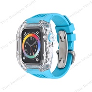 ชุดดัดแปลงเคสโปร่งใสสำหรับนาฬิกา Apple สายนาฬิกายางเรืองแสง49มม. 45มม. 44มม. สำหรับ I Watch Series 8 7 6 SE 5 4สายรัดข้อมือเล่นกีฬาชุดแท่ง (ไม่รวมนาฬิกา)