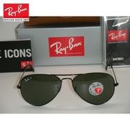 KK [Original] Rayban Pilot Sunglasses Original 3025 Green Polarized Black Frame Rb 3025 002 / 58mm