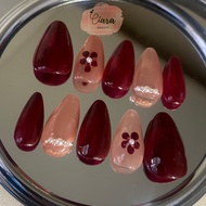Ciara Nails - Maroon Nude Beads MN02 Press On Nails + Free Glue & Nail File