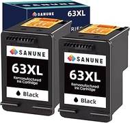 SANUNE 63XL Black Ink Cartridge Remanufactured for HP Ink 63 for HP Officejet 3830 4650 5255 5258 5200 4652 4655 Envy 4520 4512 DeskJet 2130 2132 Printer (2-Pack High-Yield 63 XL Black Ink Cartridges)