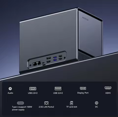 WTR Pro NAS Mini PC AMD Ryzen 7 5825U DDR4*2 3200MHz supports2.5/3.5" HDD*4 M.2*2 2280 NVMe Desktop 