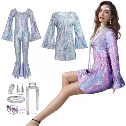 New Halloween Vintage 70s 80s Rock Women Disco Dress Hippie Costumes 60's Birthday Outfits 1970s Pro