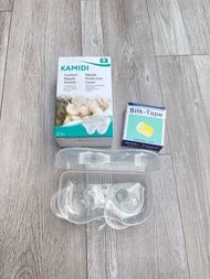 Hộp 2 núm trợ ti Kamidi silicon siêu mềm hỗ trợ bé ti - Tặng kèm băng y tế (kèm hộp đựng)