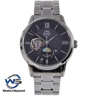 Orient RA-AS0002B Automatic Open Heart Sapphire Japan Sun &amp; Moon Black Dial Stainless Steel Men's Watch