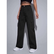 Cargo Six pocket Wide Leg Seluar Jeans Perempuan Acid Wash Cargo Premium Quality