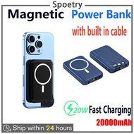 【SG Stock】 Magnetic Power Bank 20000mAh Fast Charging PD20W Portable Wireless Powerbank With Cable For iphone Samsun
