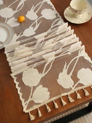 1入組鬱金香設計流蘇裝飾桌子現代滌綸廚房桌旗適用於桌子裝飾用品