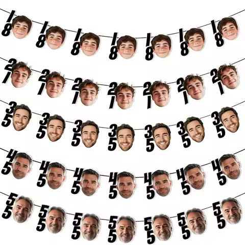 6/12pcs Custom Happy Birthday Photo Banner 18 21 35 45 55 Years Old Birthday Hanging Banner Personal