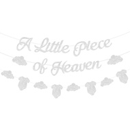 Sursurprise A Little Piece of Heaven Baby Shower Decorations Banner, Silver Glitter Cloud Sign for H