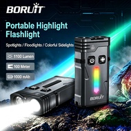 BORUIT EV10 Mini EDC Keychain Light Flashlight 1100LM RGB Magnetic Clip  IP66 Waterproof  USB-C Rech