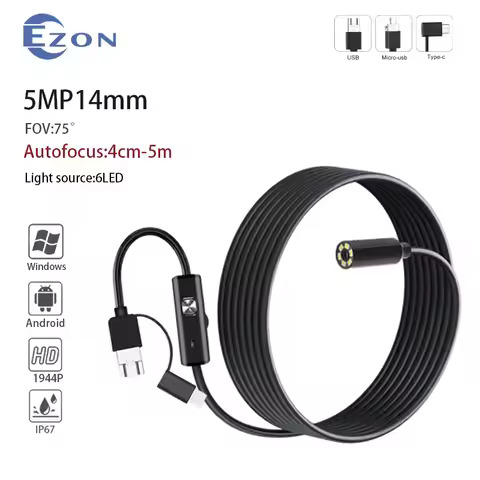 Autofocus 5MP 14mm FOV 75° HD Industrial Endoscope Camera for Pipeline Inspection 3.5m USB Type-C An