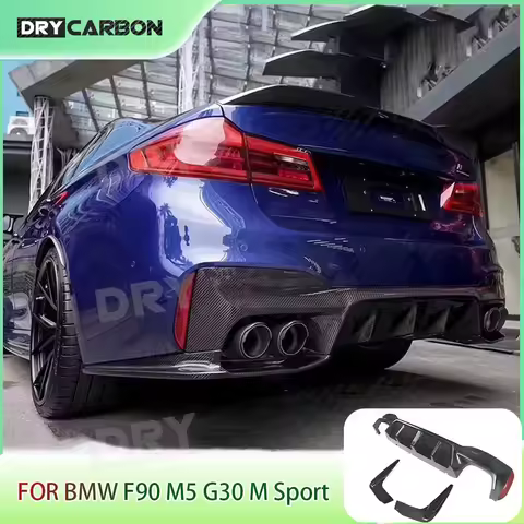 Dry Carbon Fiber Rear Lip Diffuser Splitters Aprons Spoiler For BMW F90 M5 G30 M Sport 2017- 2022 Re