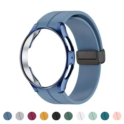 Original Silicone Strap+Case For Samsung Watch 4/5/6/7 40 44mm Watch 5Pro 45mm Magnetic Buckle Band 