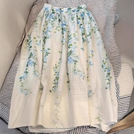 Berkeley Green Printed Imitation Linen A-Line Skirt - Perfect Fit for Pear Shaped Bodies