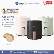 Simplus Air Fryer 4.5L 1300W 8 Preset Menu 30min Preset Timer 80-200℃ Temperature Non Stick Basket A