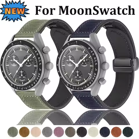20mm Leather+Silicone Strap For Omega X Swatch Joint MoonSwatch Planet Magnetic Wristband For Swatch