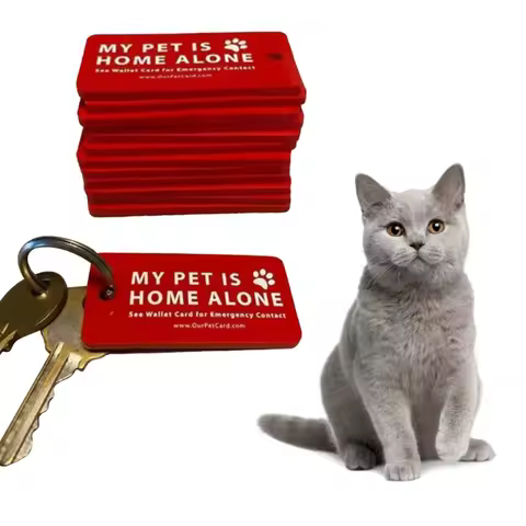 Dog Cat are Home Alone Alert Emergency Card & Key Tags with Emergency Contact Call Cards Pet Emergen
