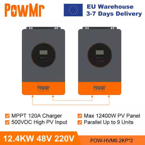 PowMr 12.4KW Hybrid Solar Inverter 48V 220V Off Grid Inverter with MPPT 120A Charger Work without Ba
