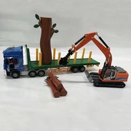 精邦合金汽車模型木材運輸車平板拖車拉木頭半掛車兒童工程車玩具