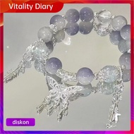 COD Gelang Manik Manik Aesthetic Ungu Batu Alam Original Ceruk Wanita Liontin Kupu-kupu Silver Tali 