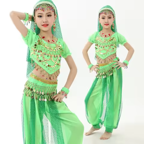 Children Ethnic Dance Costume Indian Belly Party Outfit Girls Folk Stage Performance Wear