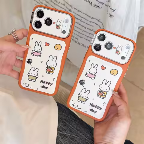 Ins Leather Miffy Rabbit Kawaii Phone Case for iPhone 13 14 15 16 17 Pro 15 Pro Max Cover Fashion Fu