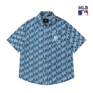 MLB新款幾何滿印襯衫領牛仔短袖｜男女同款