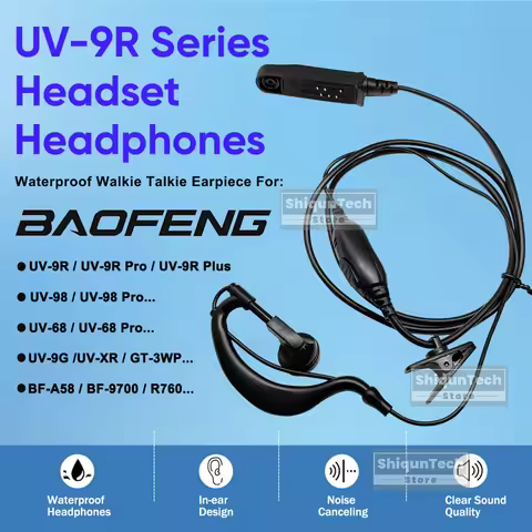 Baofeng UV-9R Plus Walkie Talkie Headset Waterproof Earpiece Microphone For UV-9R Pro UV-68 Pro Max 