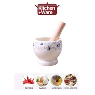 Ceramic Mortar and  Wood Pestle / Deep Foam / Pill Crusher /  Spice Grinder / Herb Bow / * Print Design Given at Random