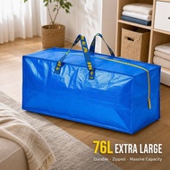 Extra Large Woven Moving Storage Bag 76L Travel Laundry Bag Beg Pindah Zip Strap Foldable