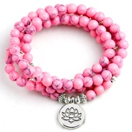 hot sale 108 Beads Mala Bracelet Necklace 6mm Pink Howlite Buddha Bracelet Prayer Buddhist Charm for