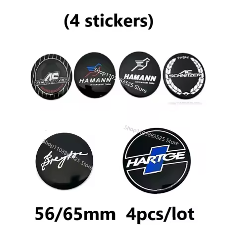 4pcs Car Curved Surface Stickers 56/65mm Wheels Center Cap Hub Stickers for Breyton Hartge AC Hamann