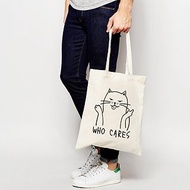 Who Cares Cat #2 帆布環保購物袋 米白 貓咪快速聖誕節交換禮物