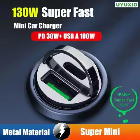 130W Invisible USB Car Charger Adapter Type C PD Mini Size Super Fast Charging for iPhone iPad Sumsu