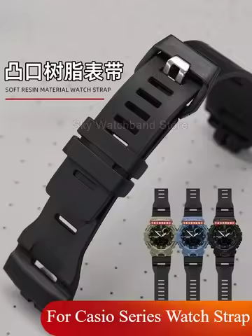 Specialized Breathable Porous Soft Rubber Watch Strap for Casio GBA-800 GBD-900 Series Double Convex