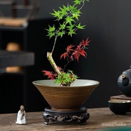 【Plant in Vase】Chinese Elegant Jianshan Flower Holder Vintage Flower Pot Plain Burning Ceramic Large Diameter Flower Pot