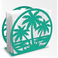 Coconut Tree Metal Napkin Holder for Table, 5.9"x5.3"x2" Green Modern Summer Napkin Dispenser, Stand