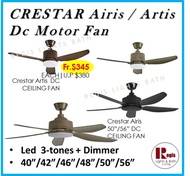 Crestar DC motor Ceiling Fan | LED Lights Dimmer Suits for Hall Room  Airis /Artis 50 /56/4