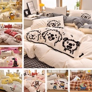 【In Stock 4In1】Cartoon Style Dopamine Stray Puppy Print Towel Embroidery Flat/Fitted Bedsheet Set Fo