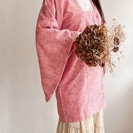 日本製和風印花粉紅色薄款古著道行羽織和服外套-瑕疵特