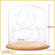 [Lovoski1] Wooden Base Clear Jar Bell Cloche with LED Fairy Lights Bedroom Decor
