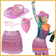 UPUP-Cowgirl Hat Set  Cowboy Hat with Sequined Hip Skirt Heart Sunglasses Neckerchief Photo Booth Pr